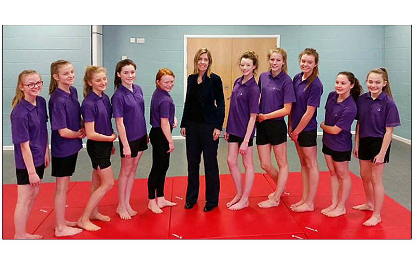 Andrea with school girls in PE lesson