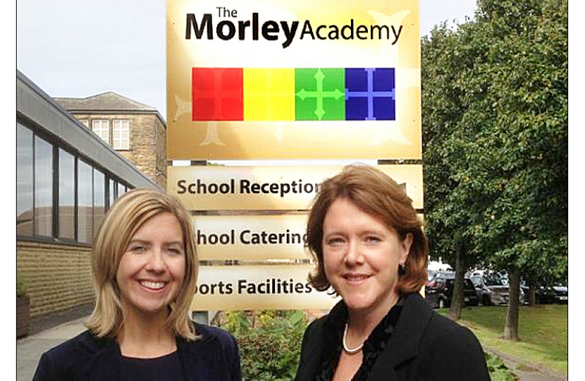 Andrea Jenkyns and Maria Miller at Morley Academy