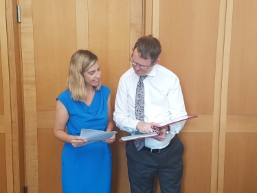 Andrea discussing Morley Station with Paul Maynard MP